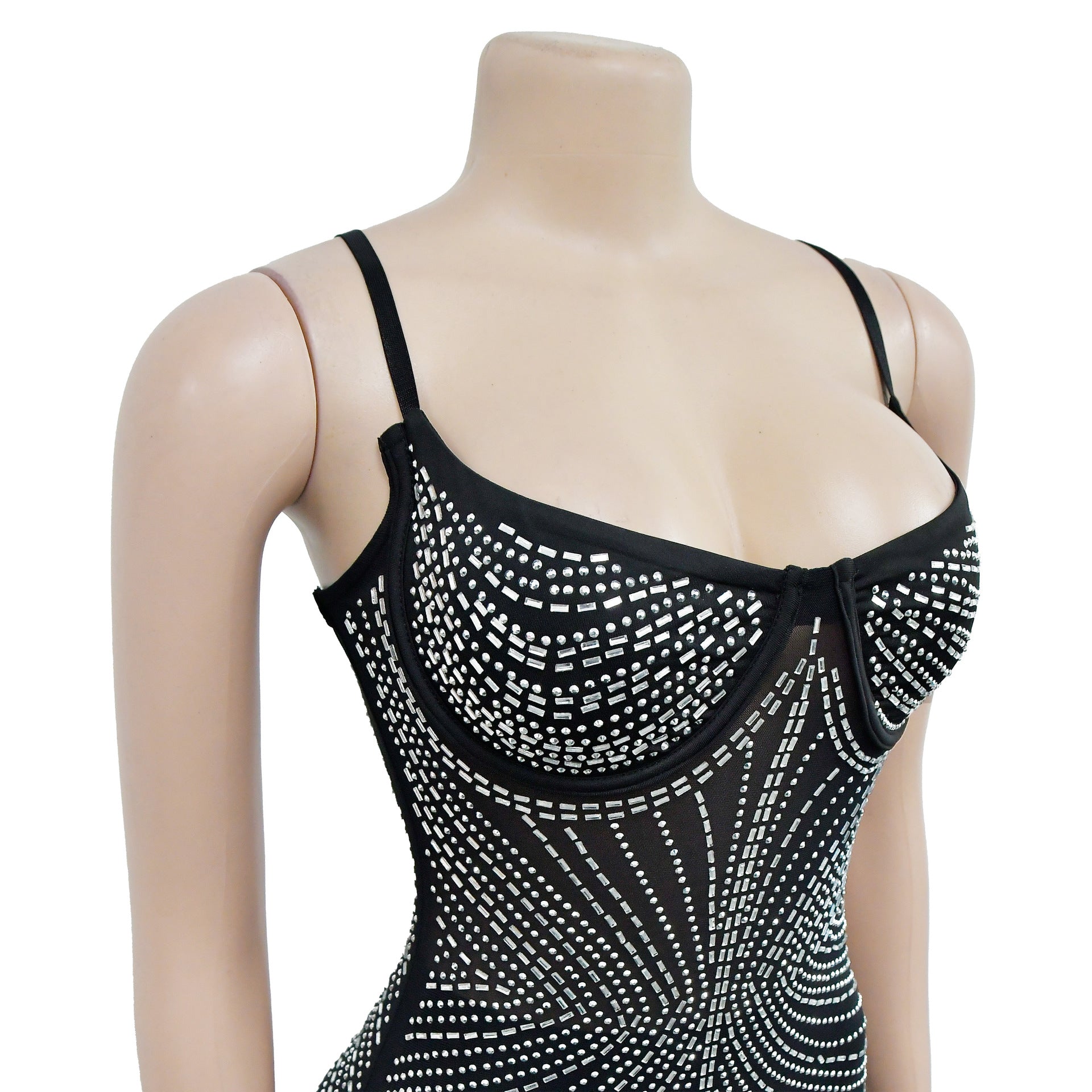 Women's Fashion Solid Color Mesh Beaded Slip Maxi Dress 15