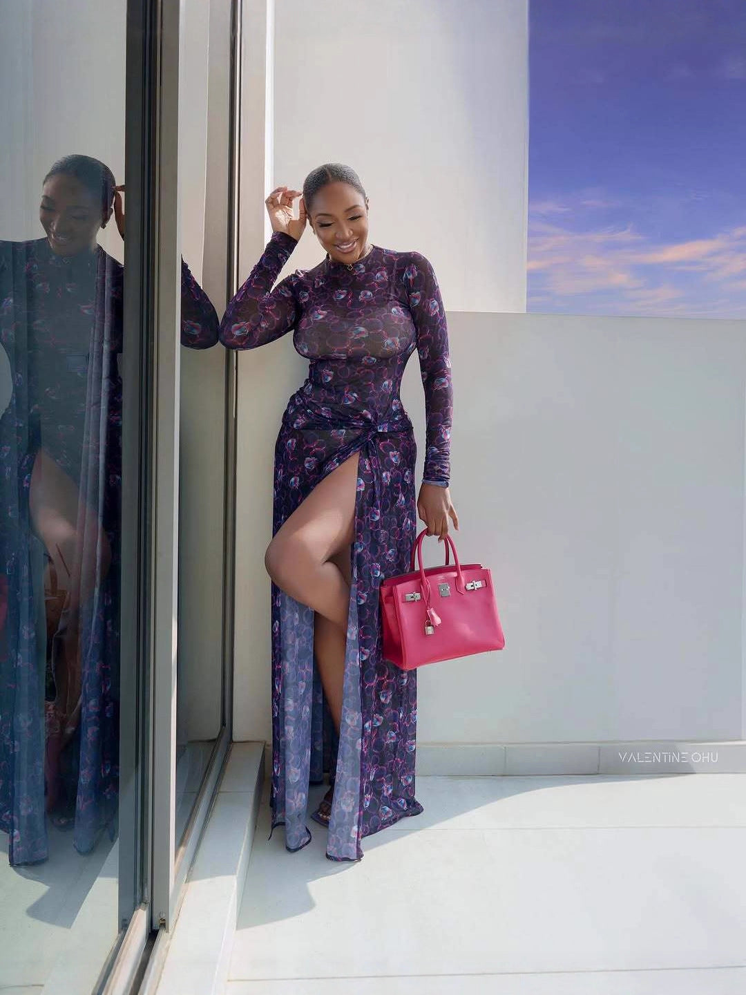 Women Fall/Winter Mesh Slit Long-Sleeved Dress