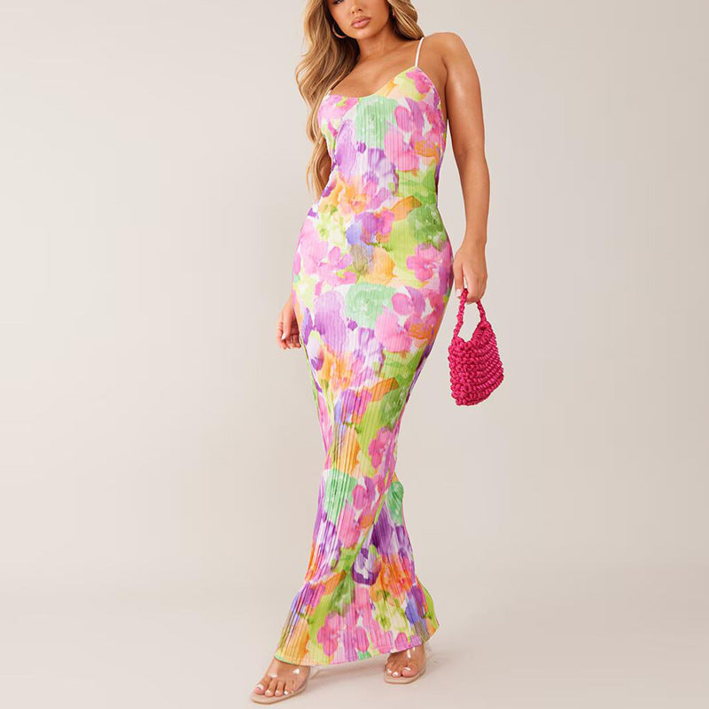 Women suspender sexy printed long skirt 4