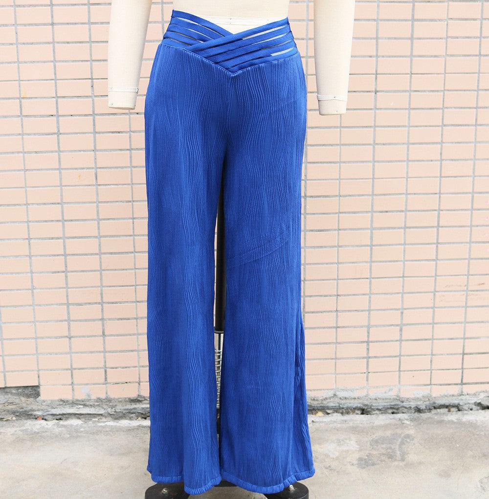 Women Summer Casual Pleated Hollow Wide Leg Pants 18