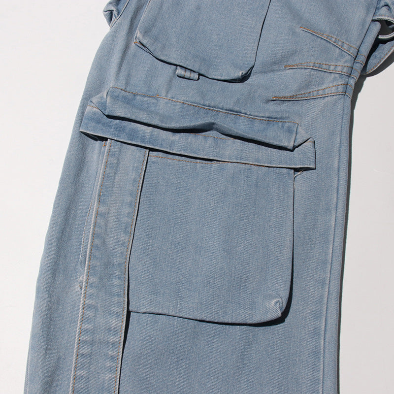 Women Street Denim Washed Cargo Wide-Leg Pants 16