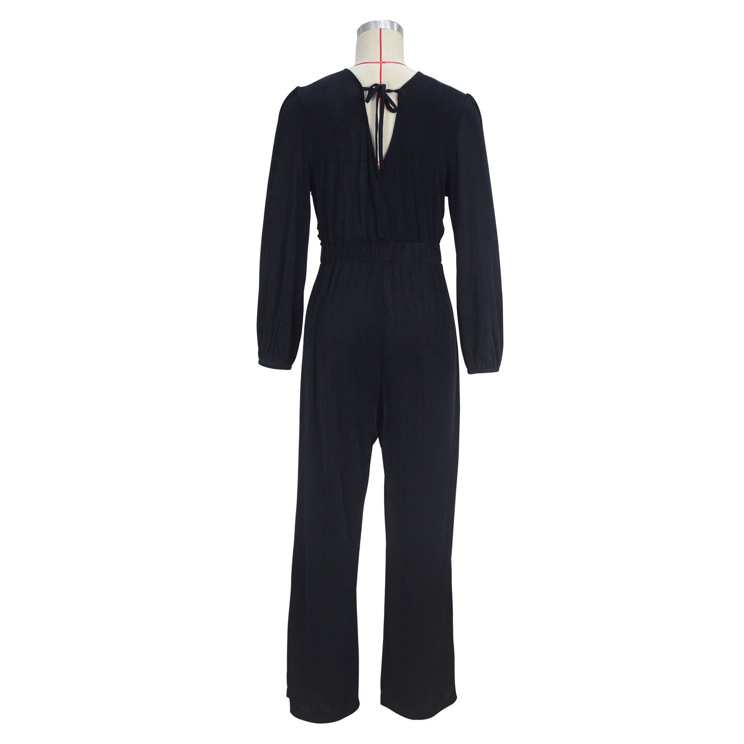 Spring And Autumn Women's Long Sleeve V-Neck Slim Waist Casual Jumpsuit 4