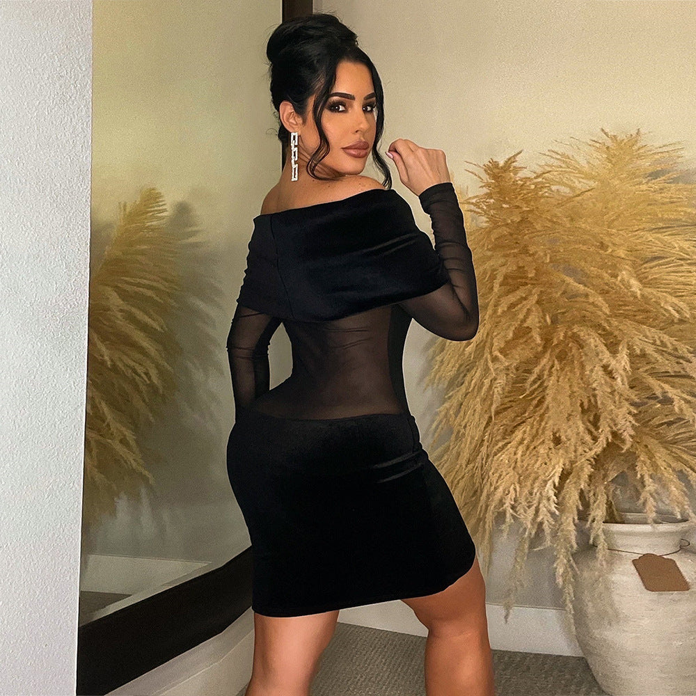 Autumn Women's Sexy See-Through Off Shoulder Mesh Dress