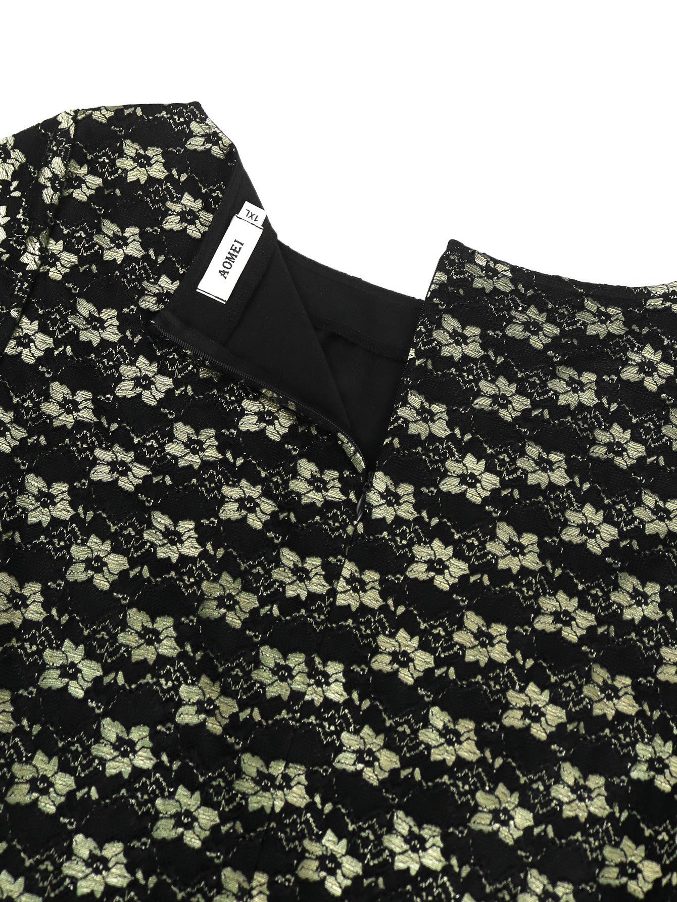 Plus Size Lace Round-Neck Short-Sleeve A-Line Elegant Chic Party Dress 9