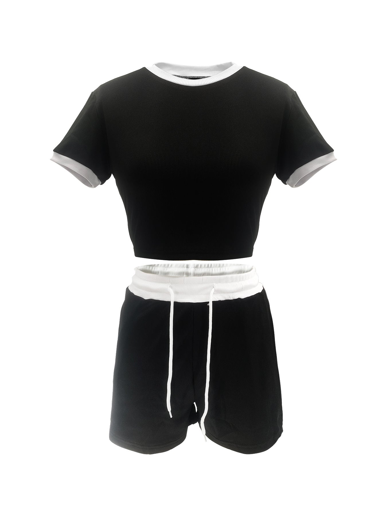 Women Contrast Color Crop Top and Shorts Two-piece Set 9
