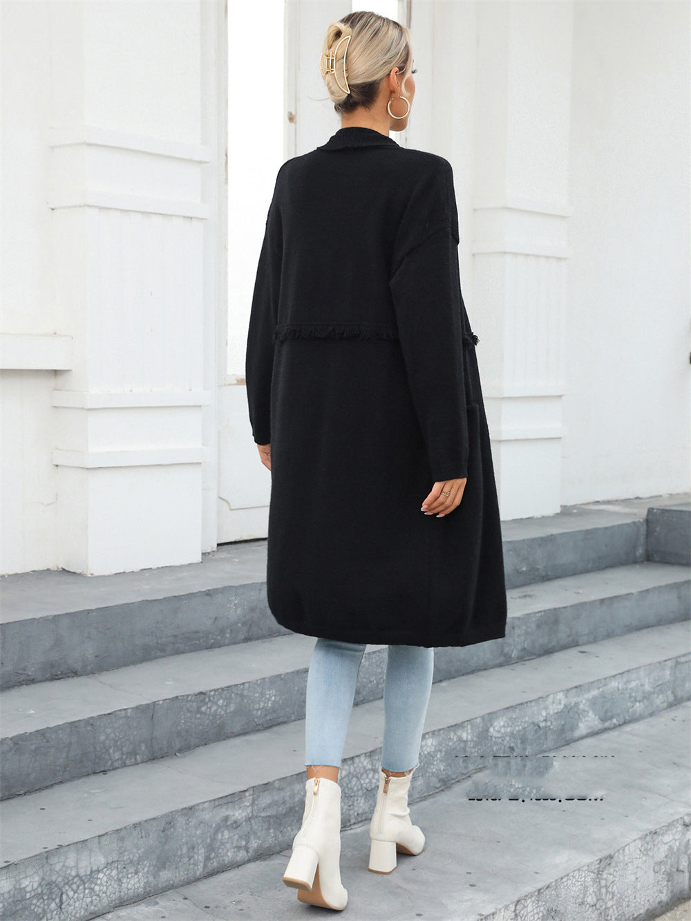 Winter Plus Size Long Cardigan Pocket Chic Fringe Sweater Coat 24