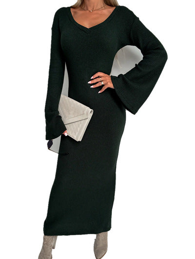 Winter and Spring knitting v-neck long sleeve Chic elegant long dress for women 8