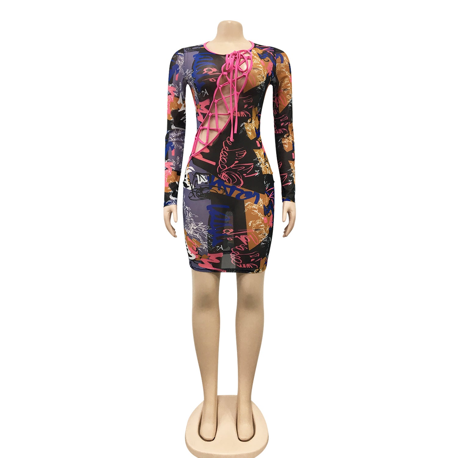 Women Trendy Graffiti Printed Sexy Dress 5