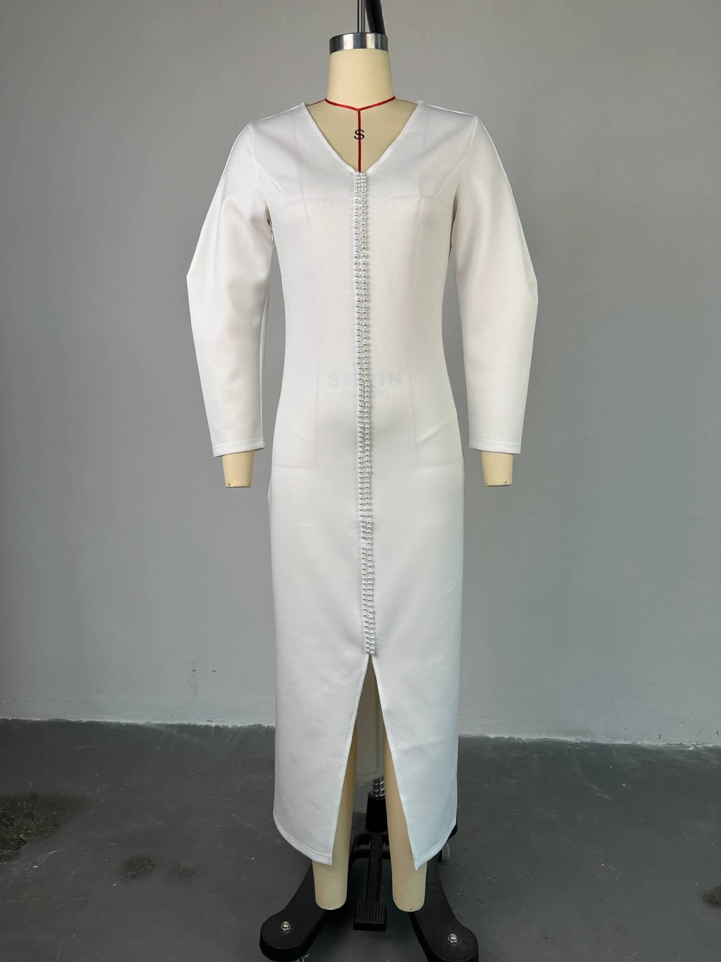 Women's Summer Chic Elegant Beaded V-Neck High Waist Slit Dress 6