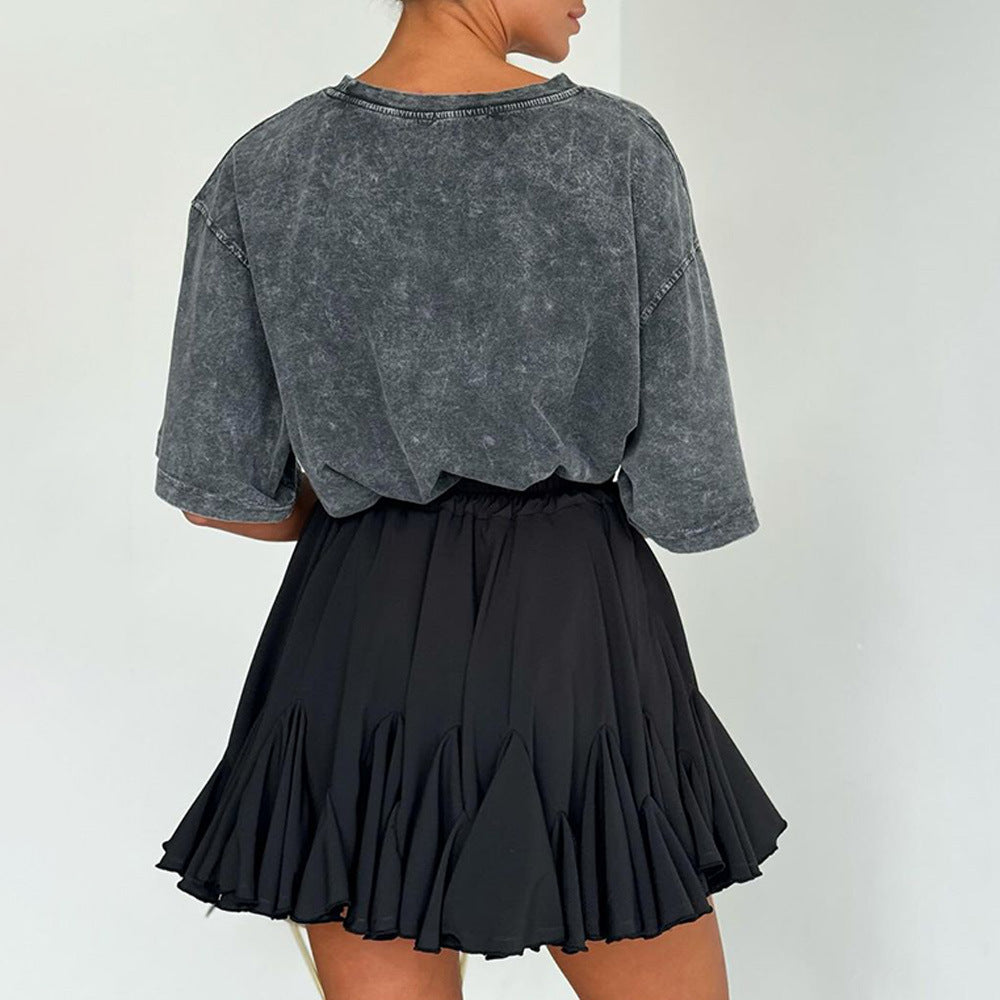 Women French Ruffle Summer Solid Elegant Irregular Pleated Skirt 6