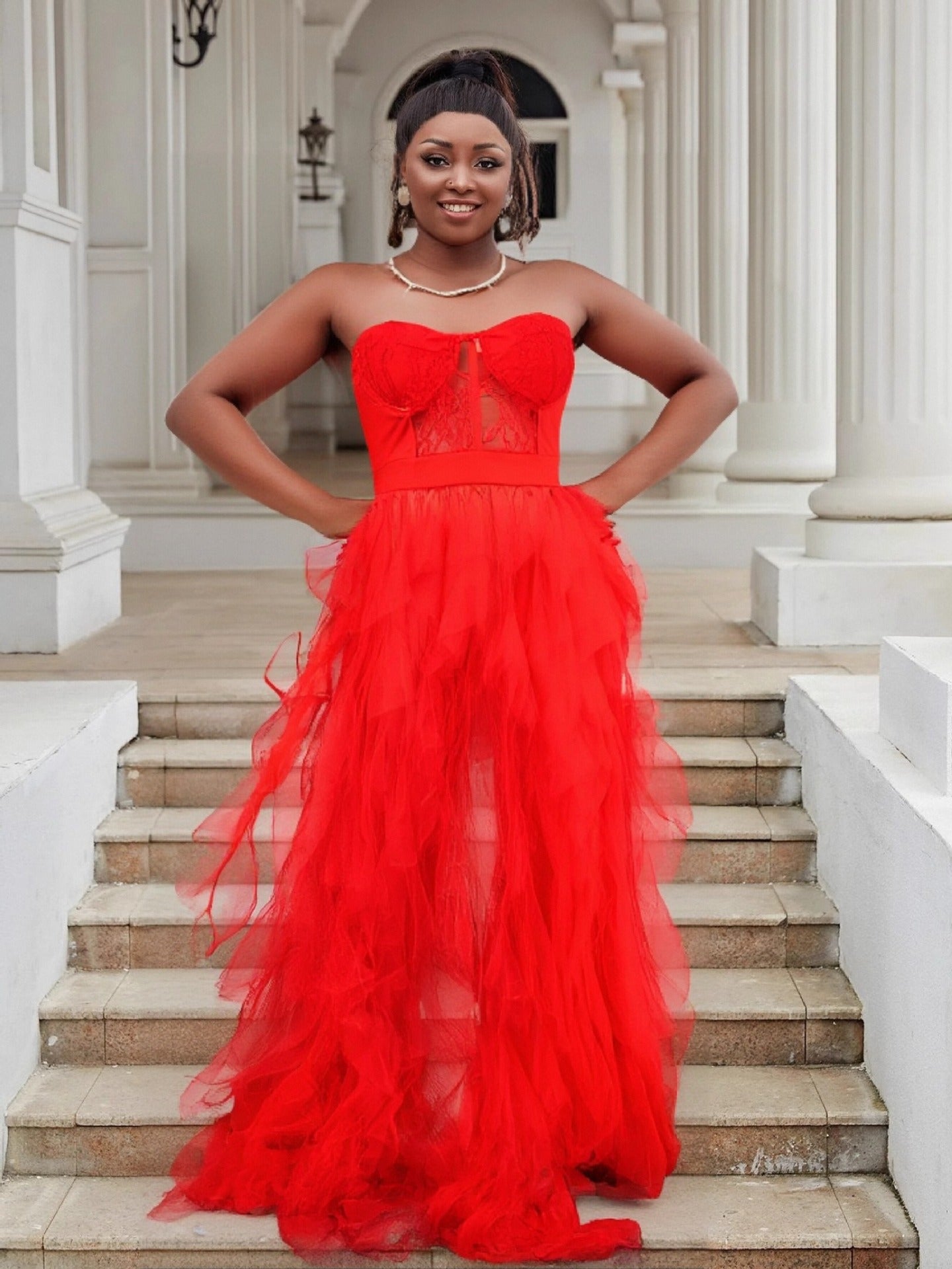 Women Sexy See-Through Meshlace Wrap-up Long Dress 4