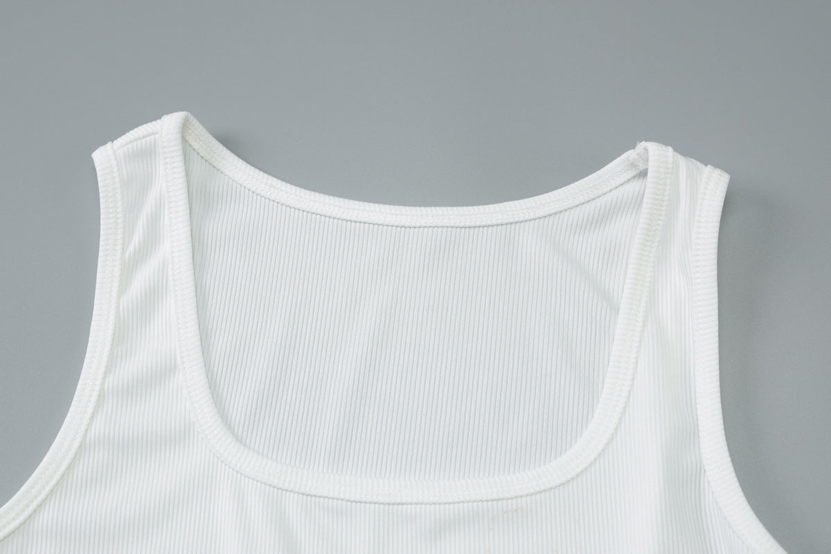 Women's summer fashion Beaded Crop vest slim sports Basic pants two piece set 14