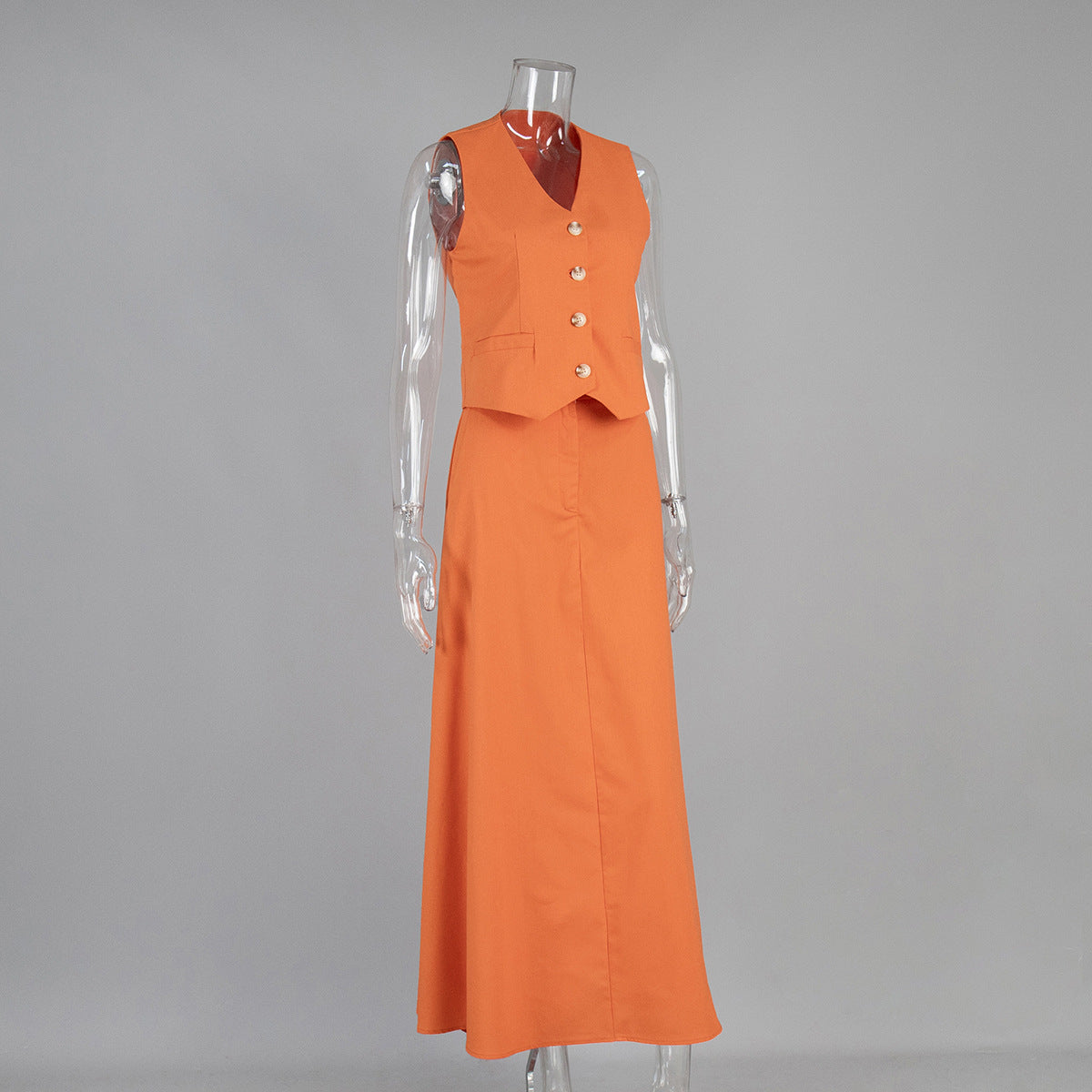 Women Orange Sleeveless Top and Skirt Casual Two Piece Set 11