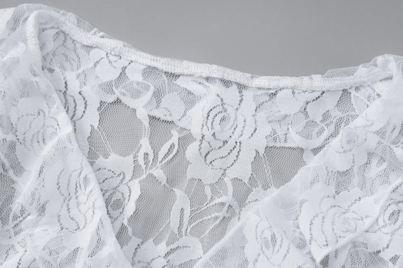 Autumn Sexy Lace See-Through Deep V-Neck Slim Bodycon Dress 10