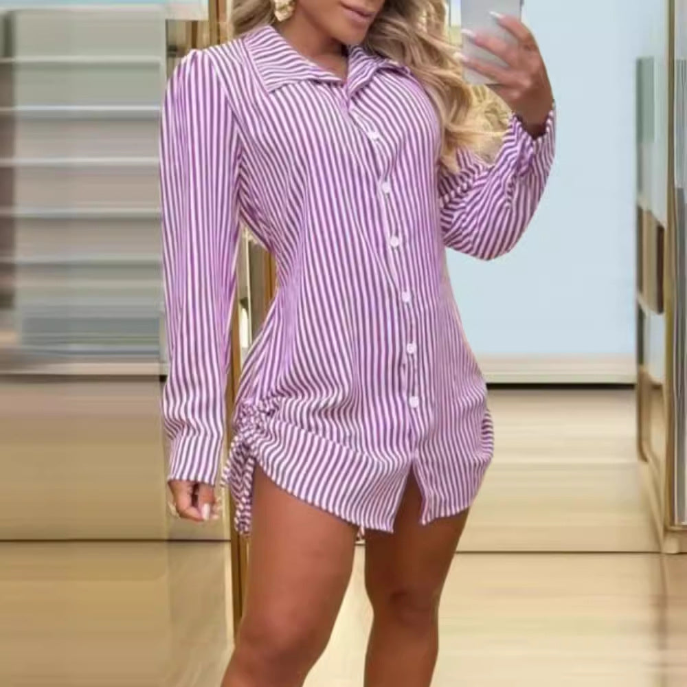 Women Sexy Drawstring Shirt Dress 6