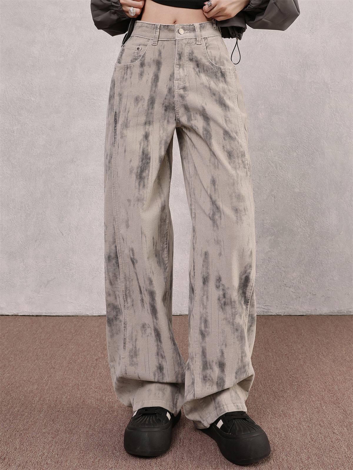 Women Autumn American Tie-Dye Stretchy Denim Wide-Leg Pants 3