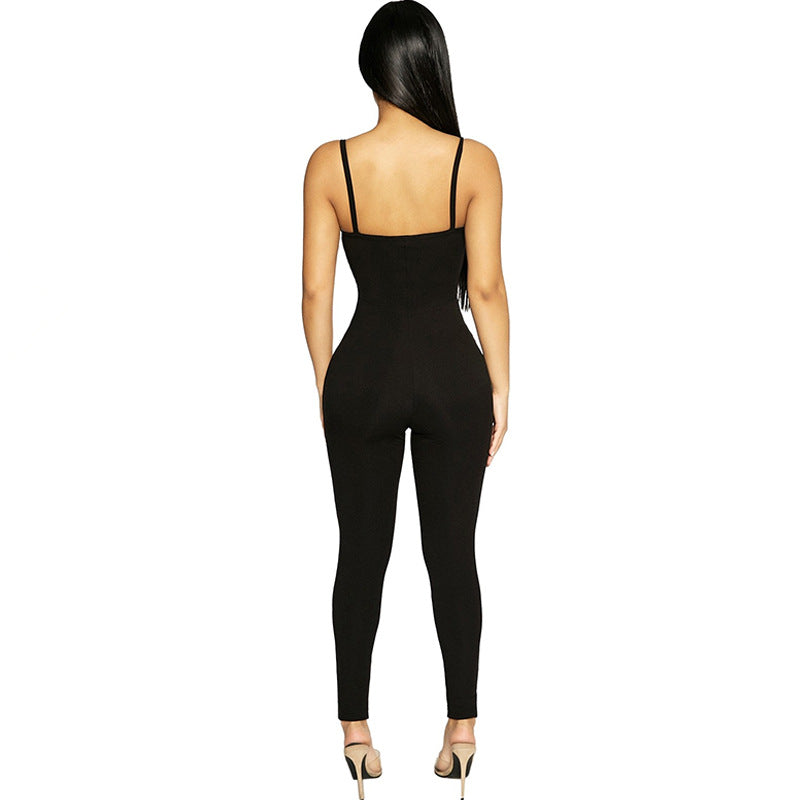 Women Summer Casual Solid Slim Straps Jumpsuit 5