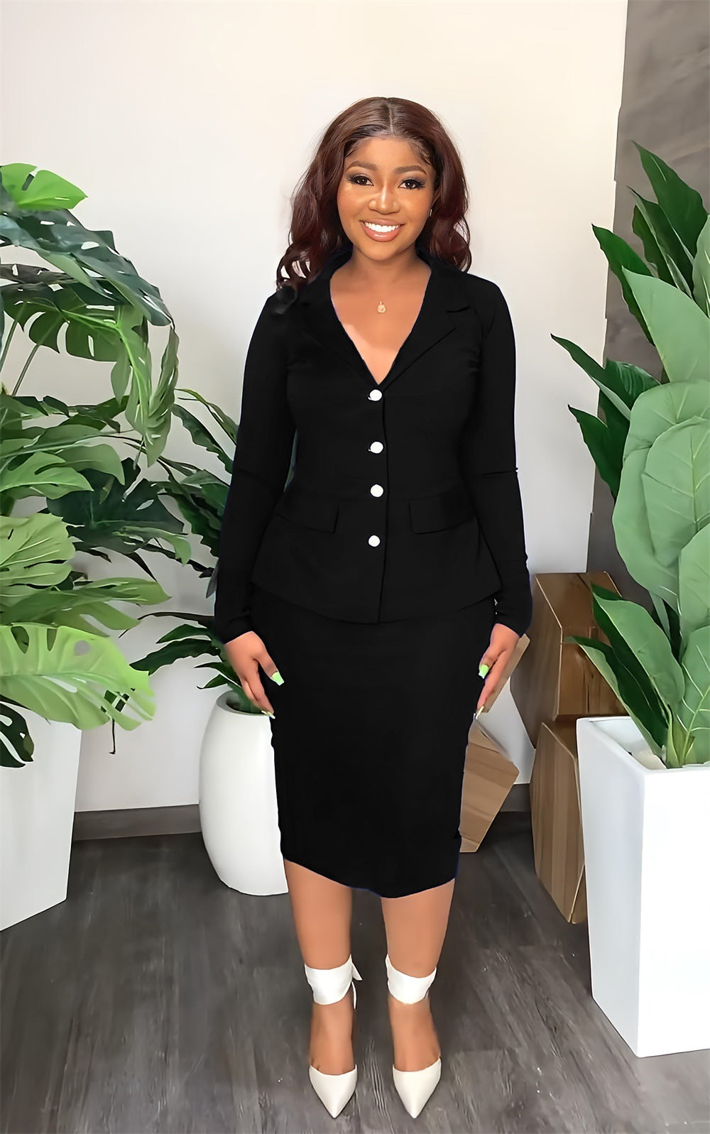 Chic Shirt Stylish Bodycon Skirt Work Suit Two-Piece Set 5