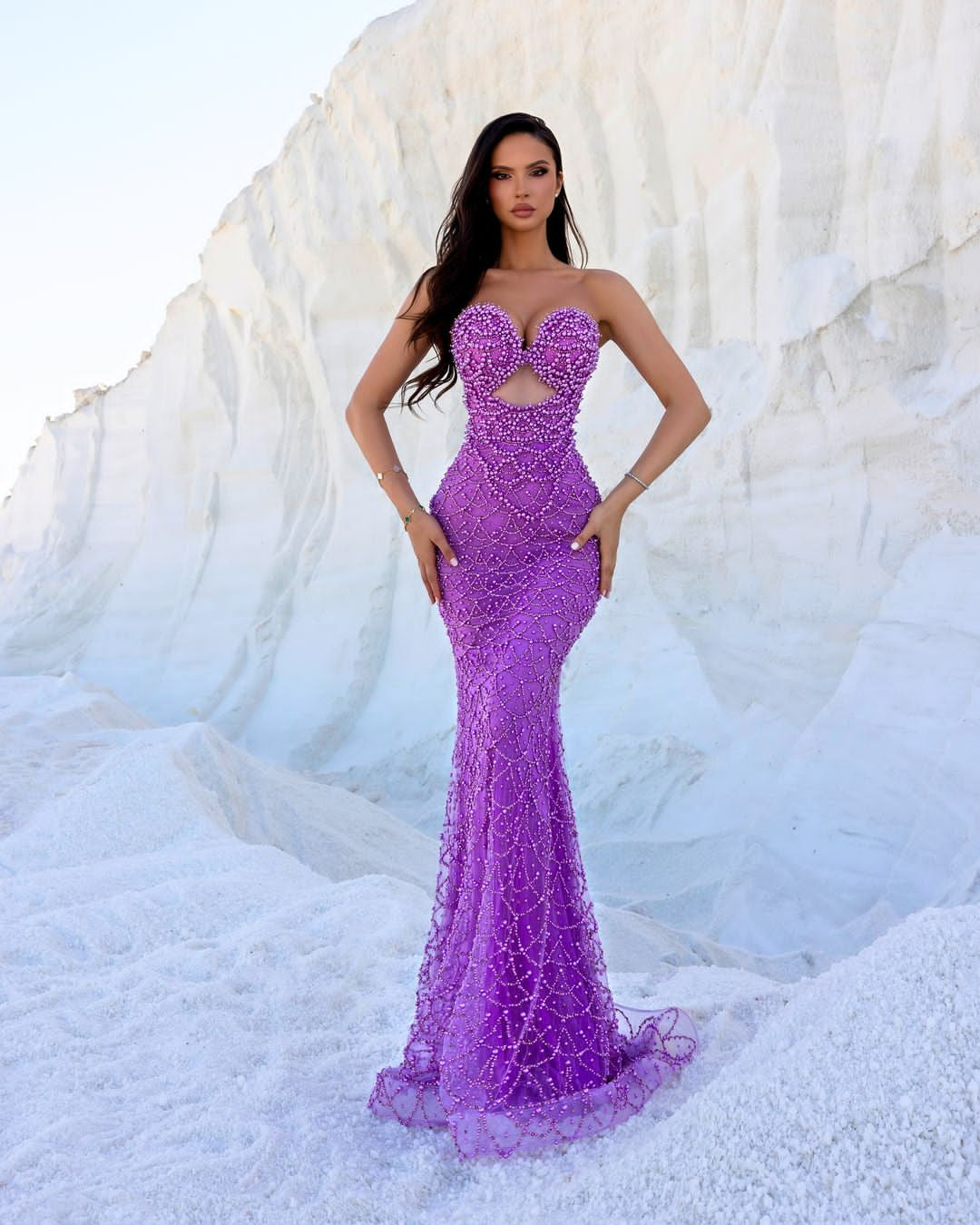 Women Backless Waisted Diamond Fishtail Shell Waist Sequined Evening Dress