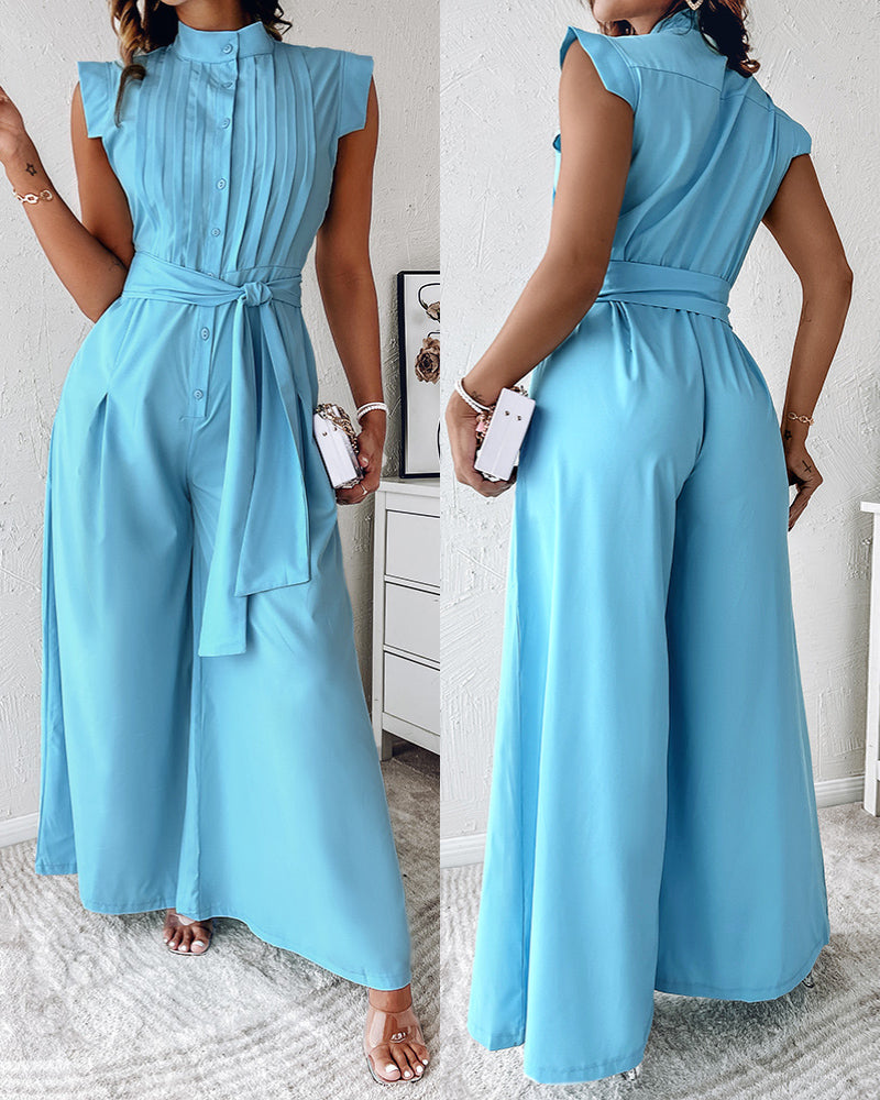 Career Women's Blue Loose Jumpsuit With Belt 3