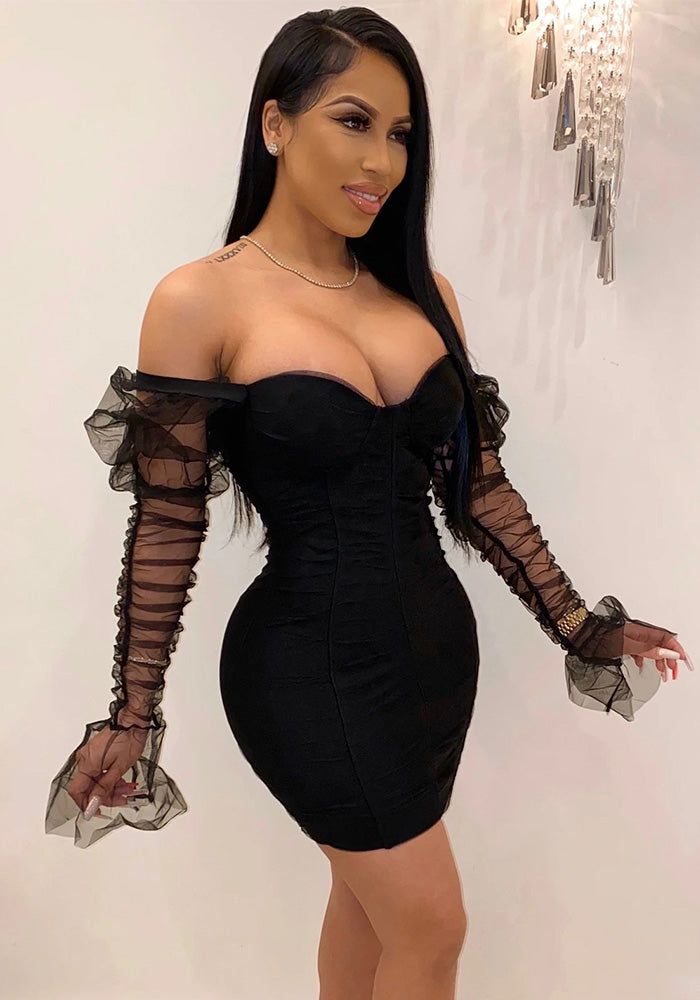 Women's Strapless Mesh Patchwork Bodycon Nightclub Dress