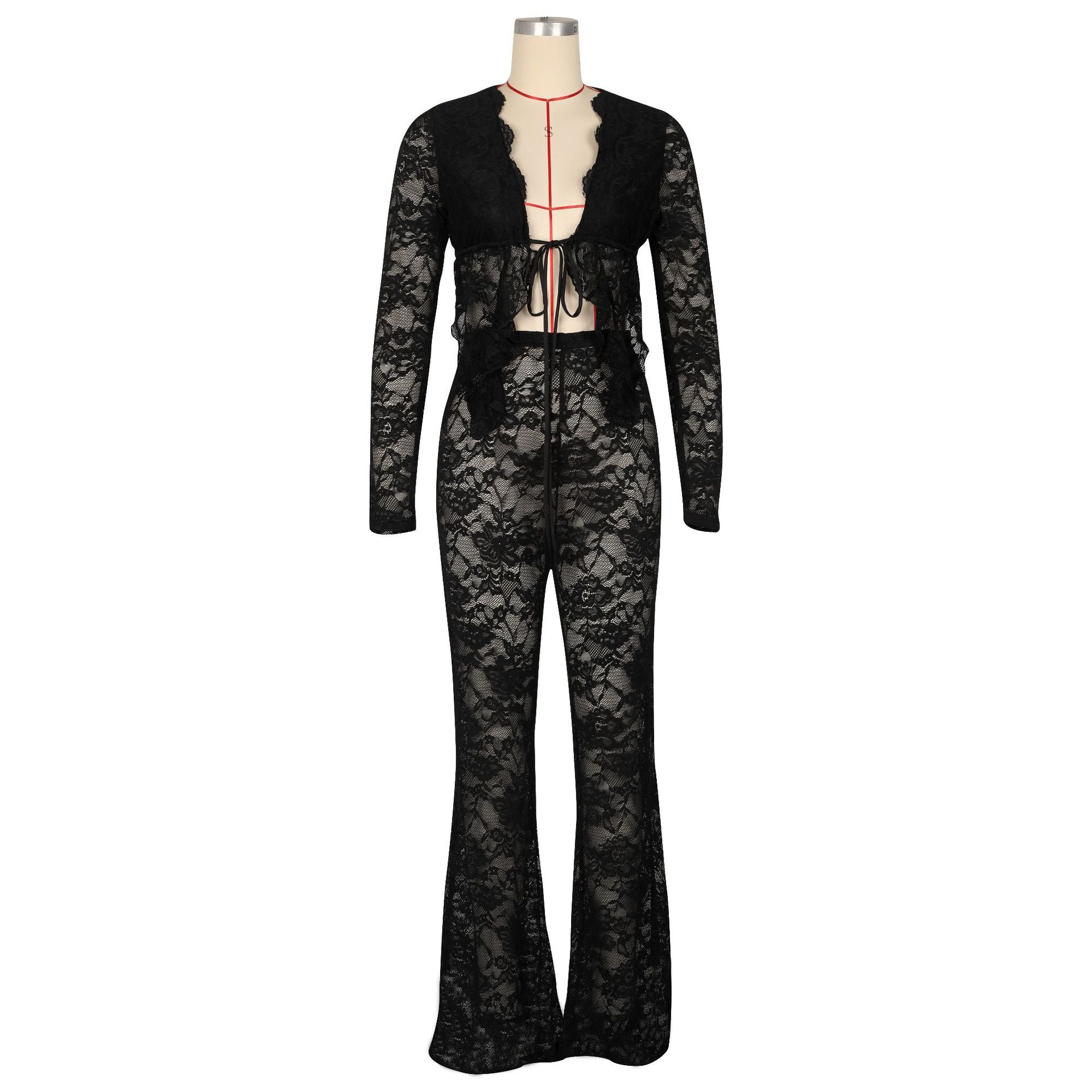 Women Sexy Lace See-Through Two-piece Set 5