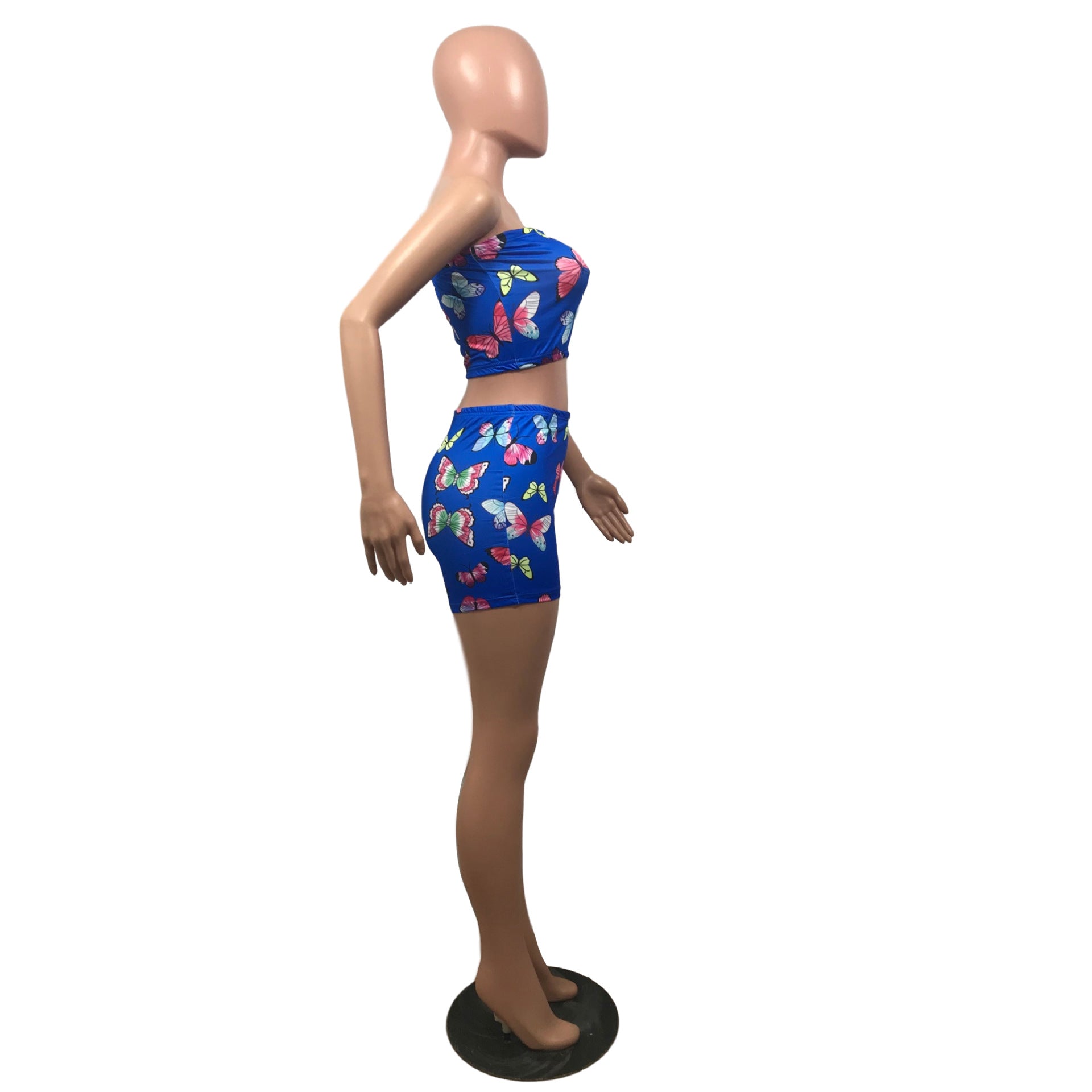 Summer Women's Sexy Slim Fit Butterfly Print Strapless Two Piece Shorts Set 26