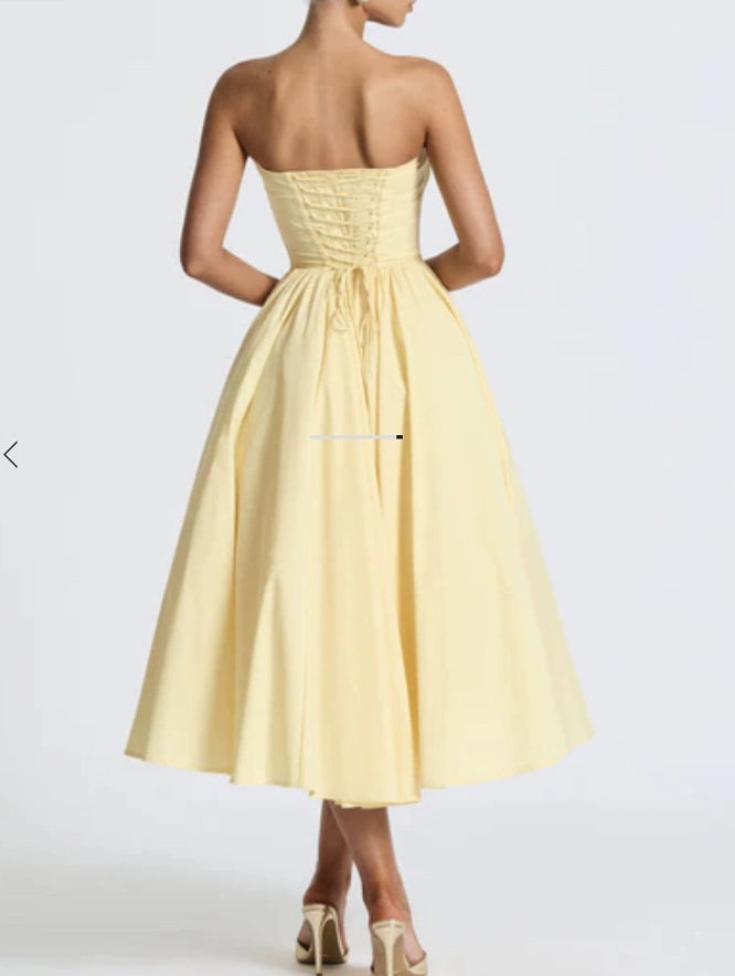 Women Sexy Strapless Backless Fishbone Waist Maxi Dress