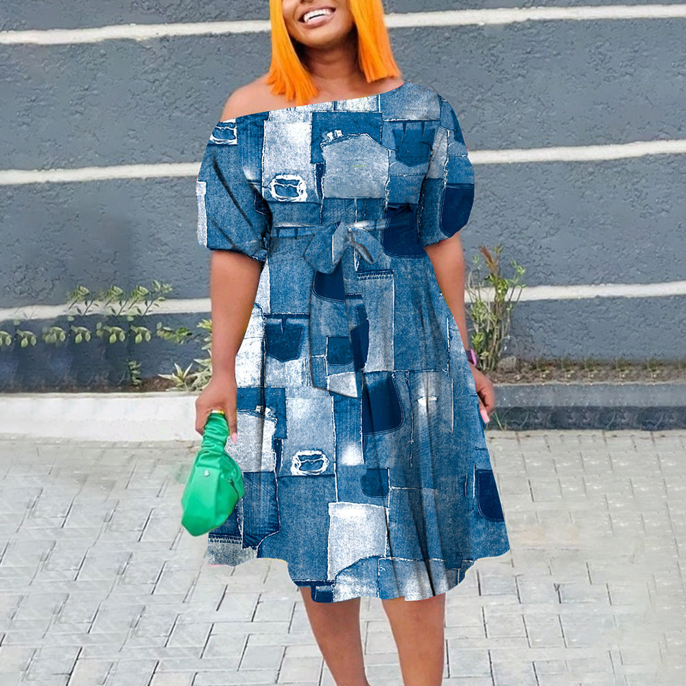 Women's Spring Summer Style Fashion Chic Belt African Plus Size A-Line Dress 5