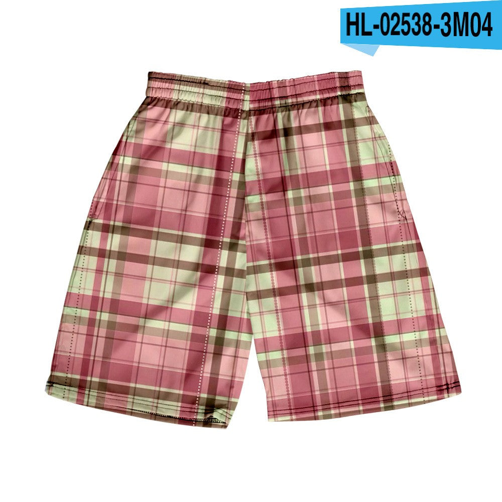 Men's Spring/Summer Hawaiian Casual Plaid Shorts 14
