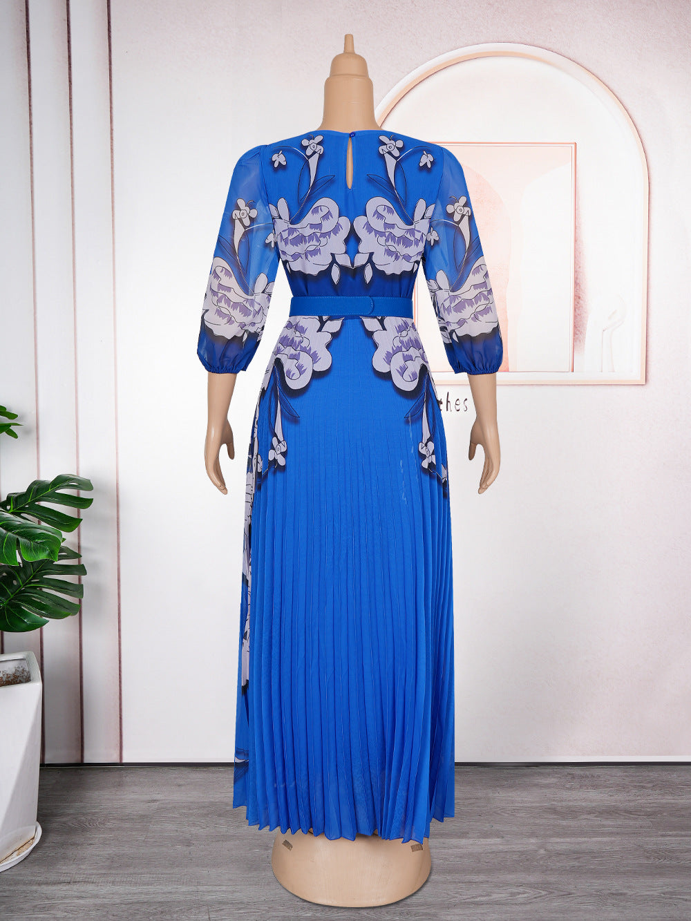 Elegant Long Dress Africa Women's Plus Size Print Pleated Chiffon Dress 15