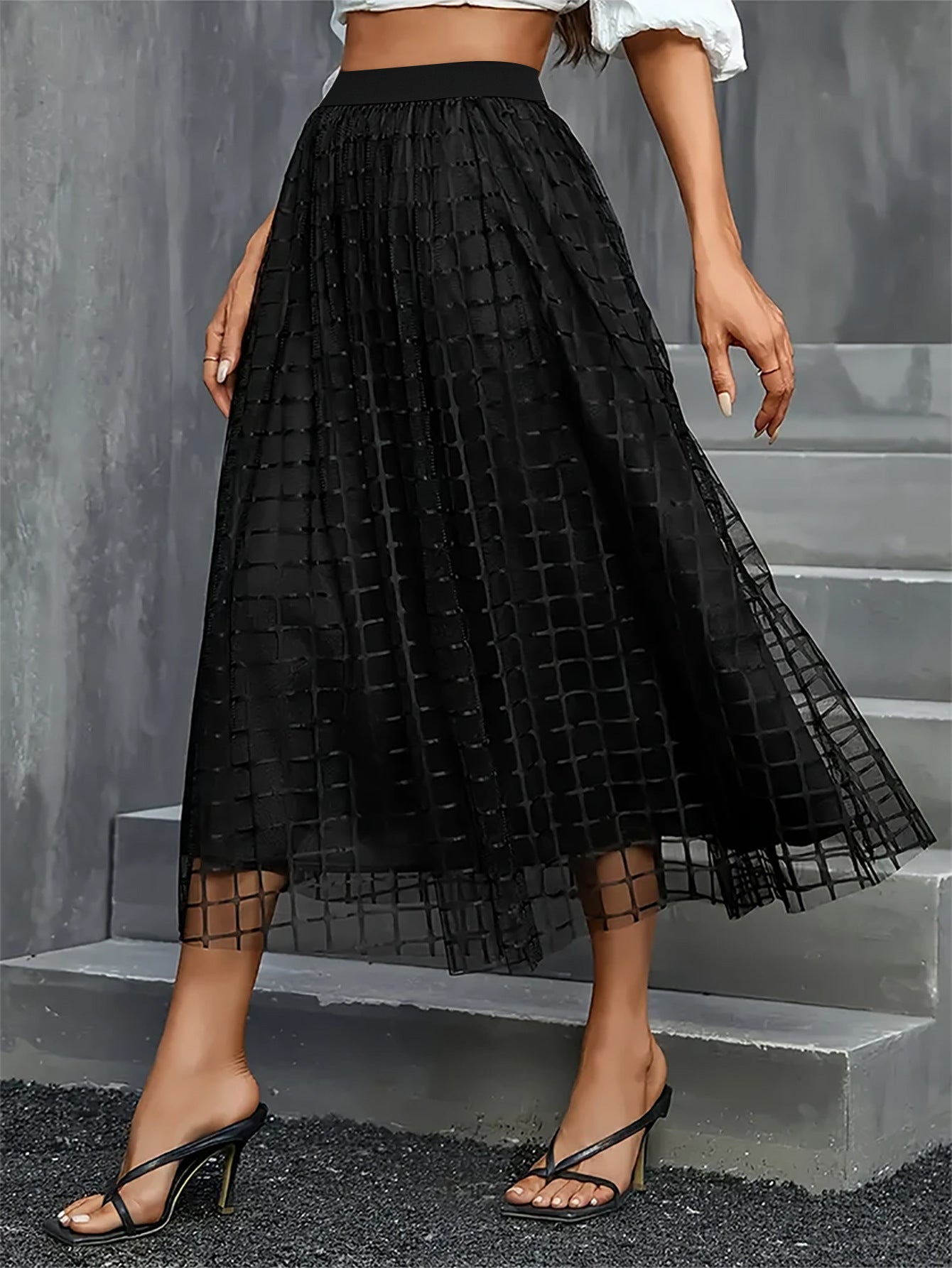 Women plaid mesh skirt
