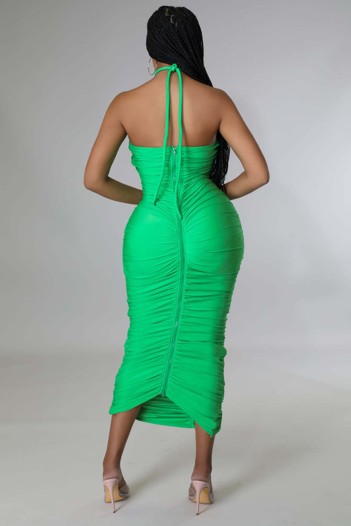 Women's Halter Lace-Up Ruched Long Dress 33