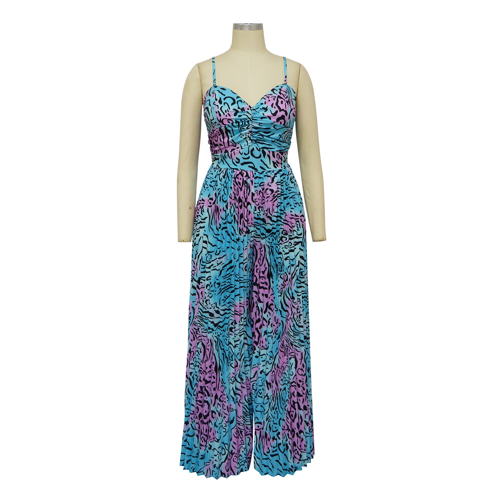Ladies Fashion Printed Strap Pleated Jumpsuit 17