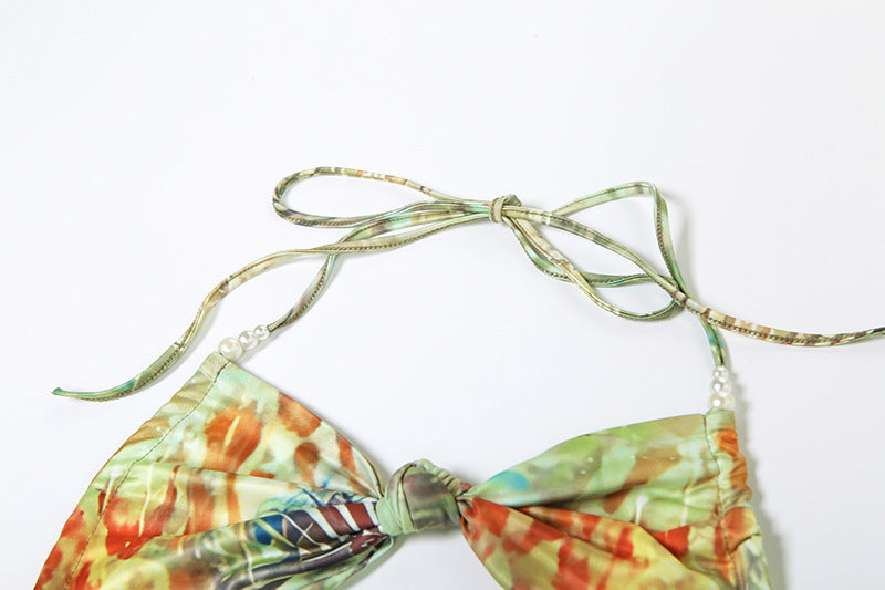 Women's Spring Halter Neck Tie Beaded Chain Slim Low Back Sexy Dress 38