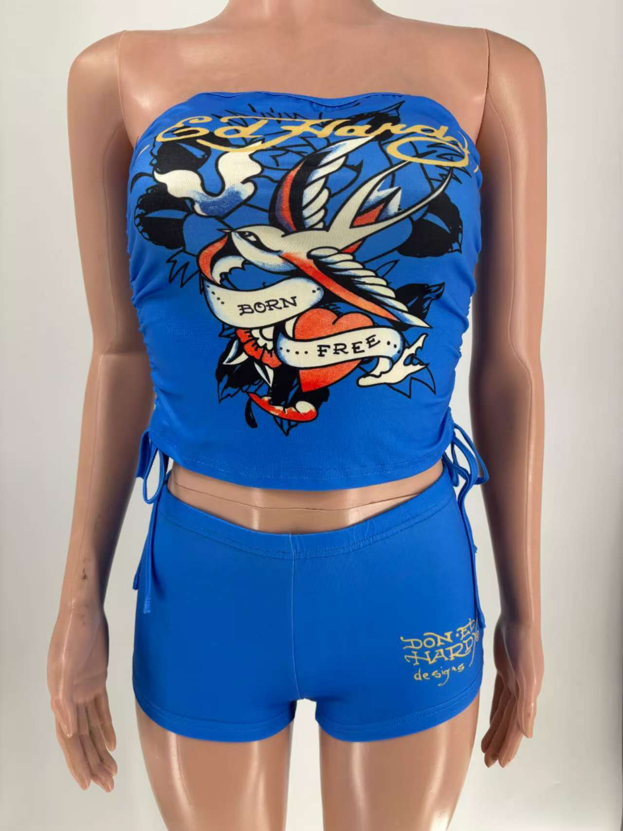 Women Print Chest wrap Top and shorts two-piece set 32