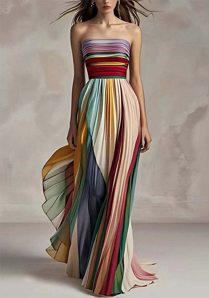 Sexy strapless multi-color printed long dress