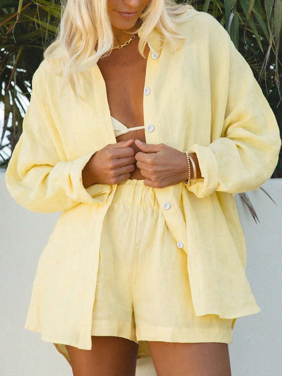 Long-Sleeve Shirt & Shorts Set Summer Two-Piece Outfit 4