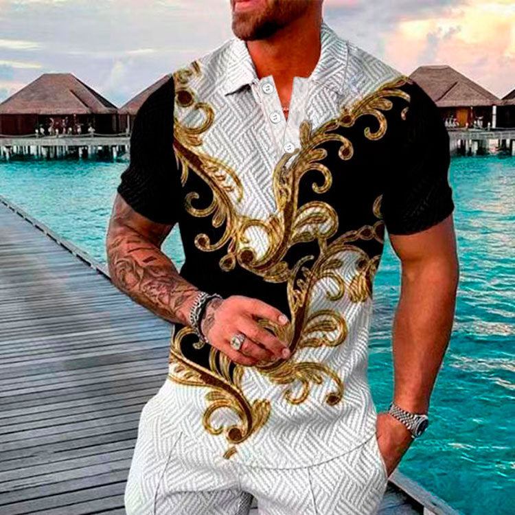 Men's Summer Fashion Casual 3D Printed Polo Shirt Turndown Collar Casual Short Sleeve 33
