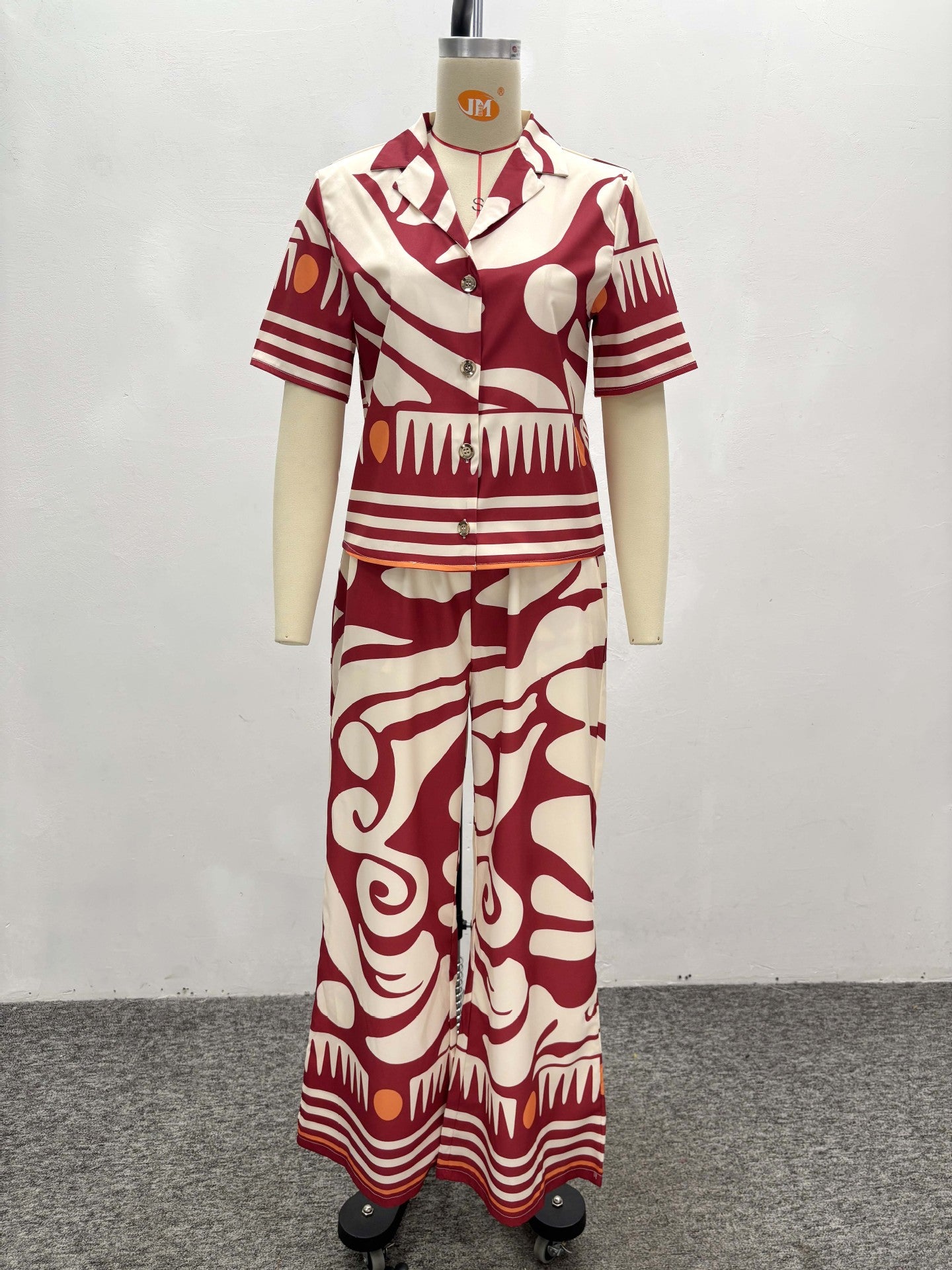 Fashion Women's Turndown Collar Printed Shirt & High-Waisted Wide-Leg Pants African Chic Elegant Two-Piece Set For Summer 8