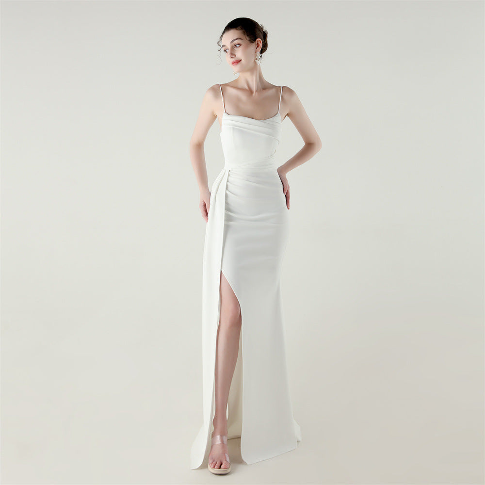 Women Strapless satin beaded fishtail evening dress 13