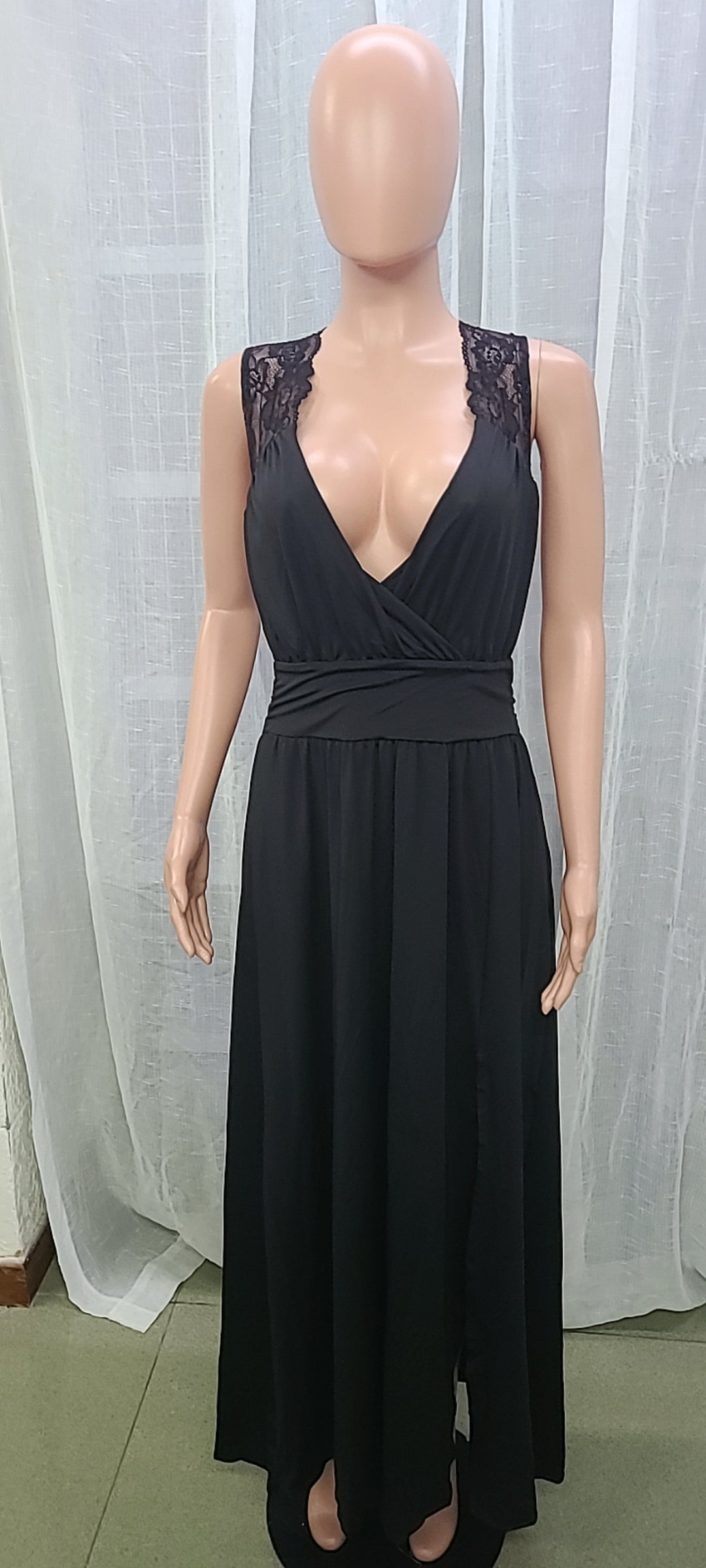 Women sleeveless lace backless slit dress 27