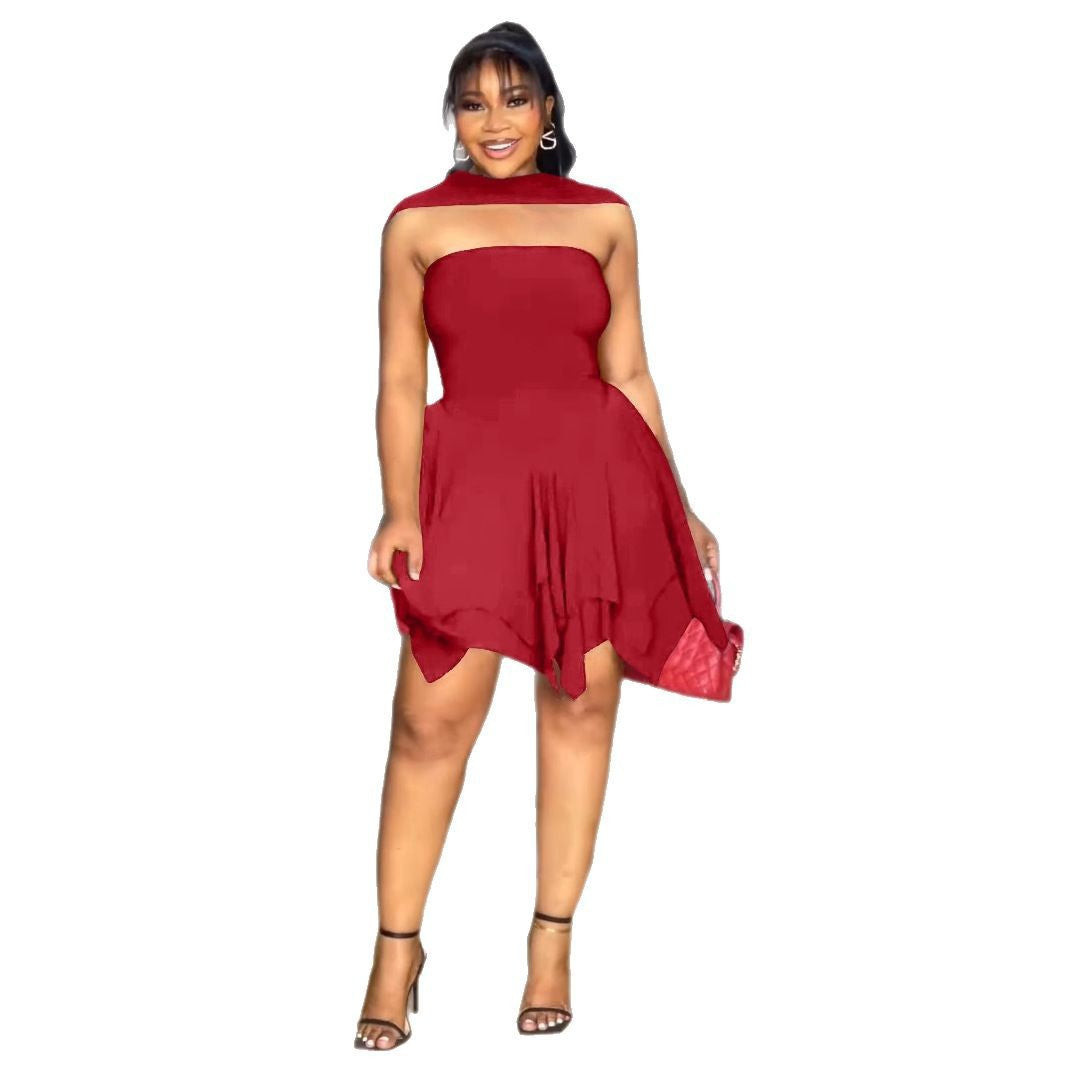 Women Elegant Irregular Strapless Dress 8
