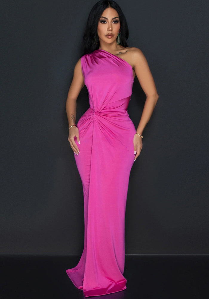 Fashion Women's Solid Color Slash Shoulder Sleeveless Slim long Dress