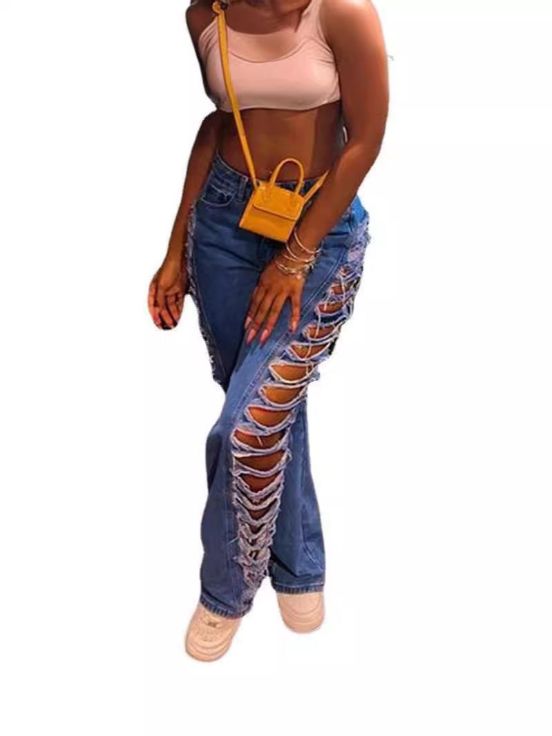 Women's Sexy Trendy Micro-Stretch Tight Fitting Ripped Denim Pants 6