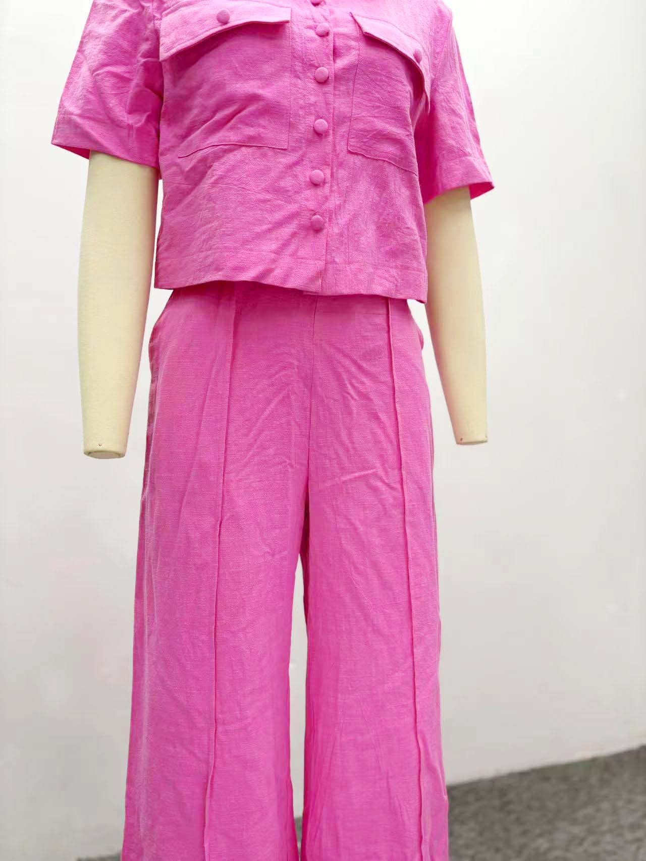 African Women career solid short-sleeved shirt with wide-leg pants two-piece set 10