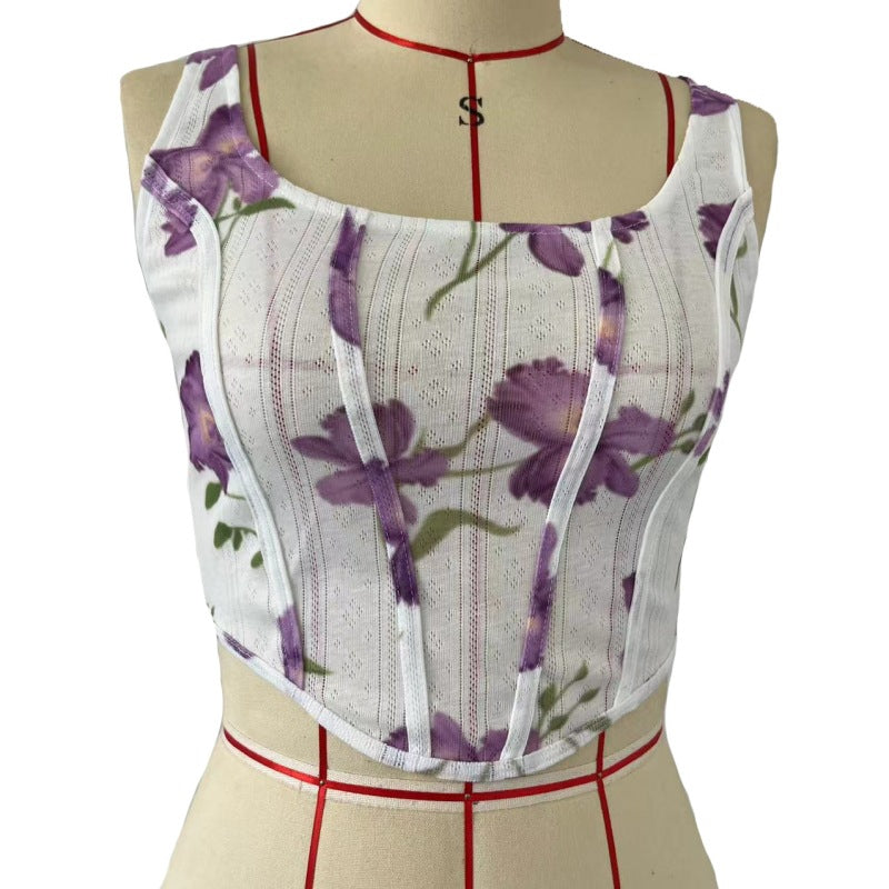 Women's Sexy Printed Camisole Slim Bodycon Skirt Two Piece Set 18