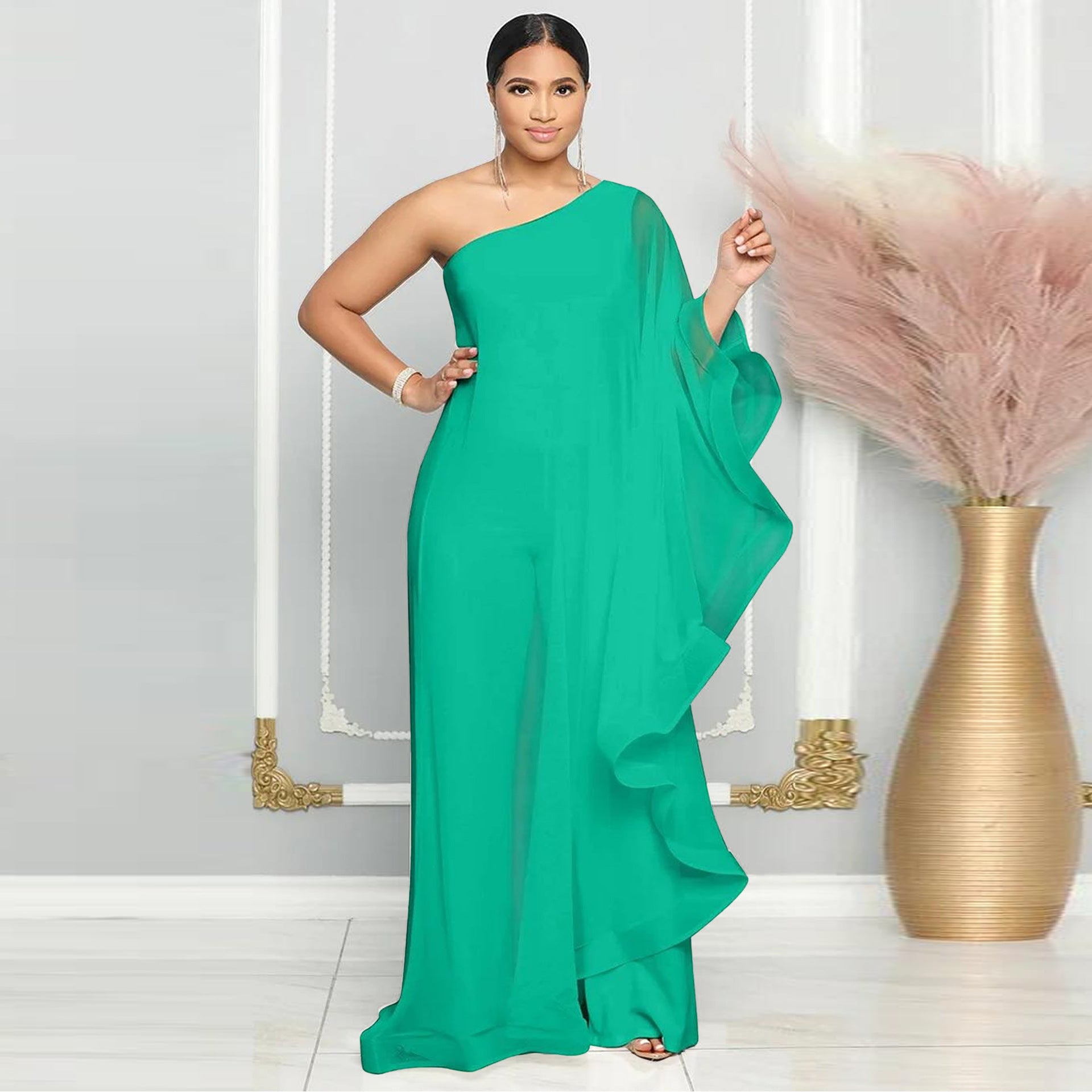 Women Sexy One Shoulder Sleeveless Stretch Jumpsuit 4