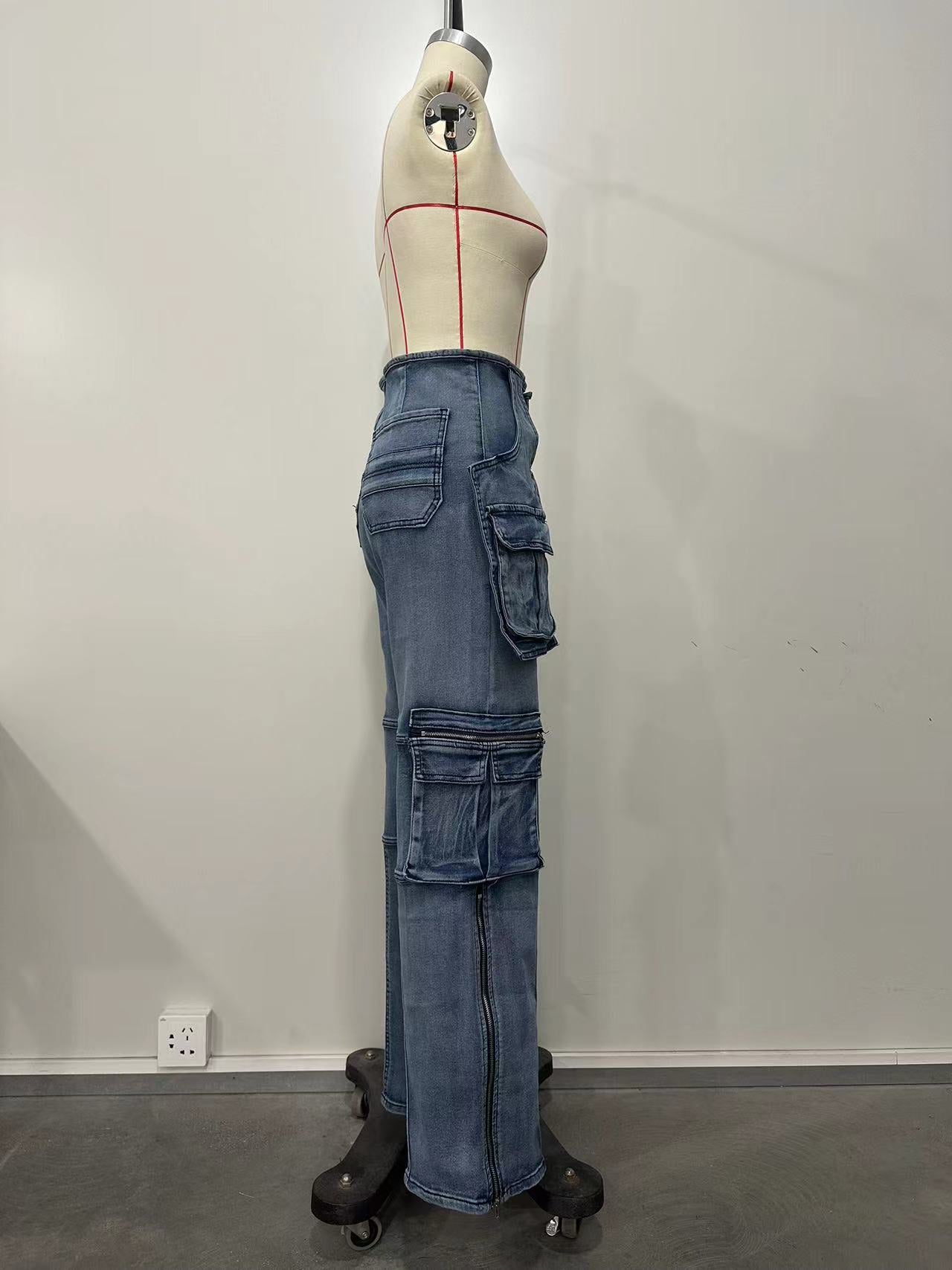 Stylish Casual Patchwork Multi-Pocket Denim Pants 26