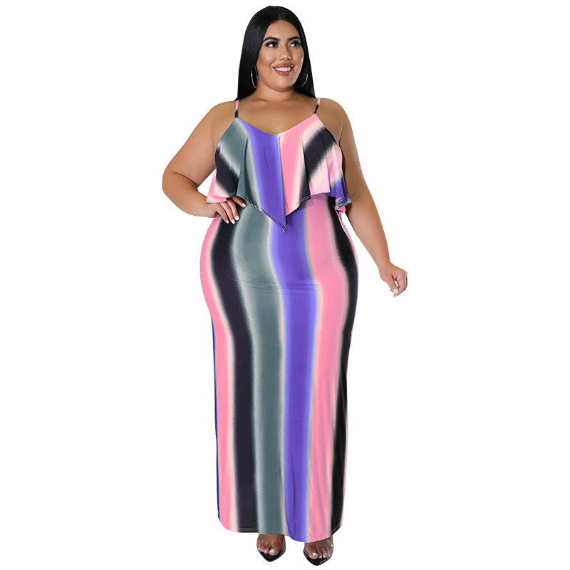 Plus Size Women's Summer Print Strap Sexy Bodycon Dress 11